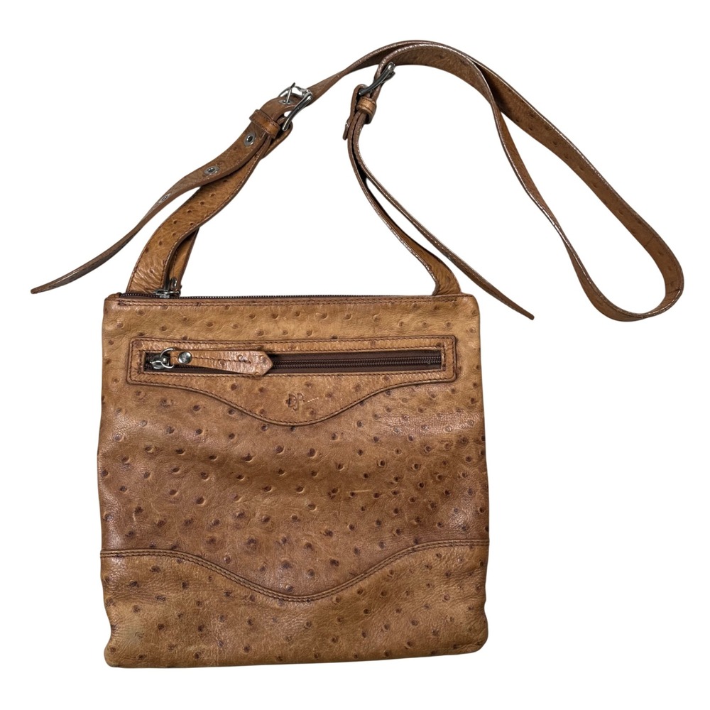 Donald J Pliner Xena Crossbody Bag Small Tan Ostrich Embossed Leather Italy